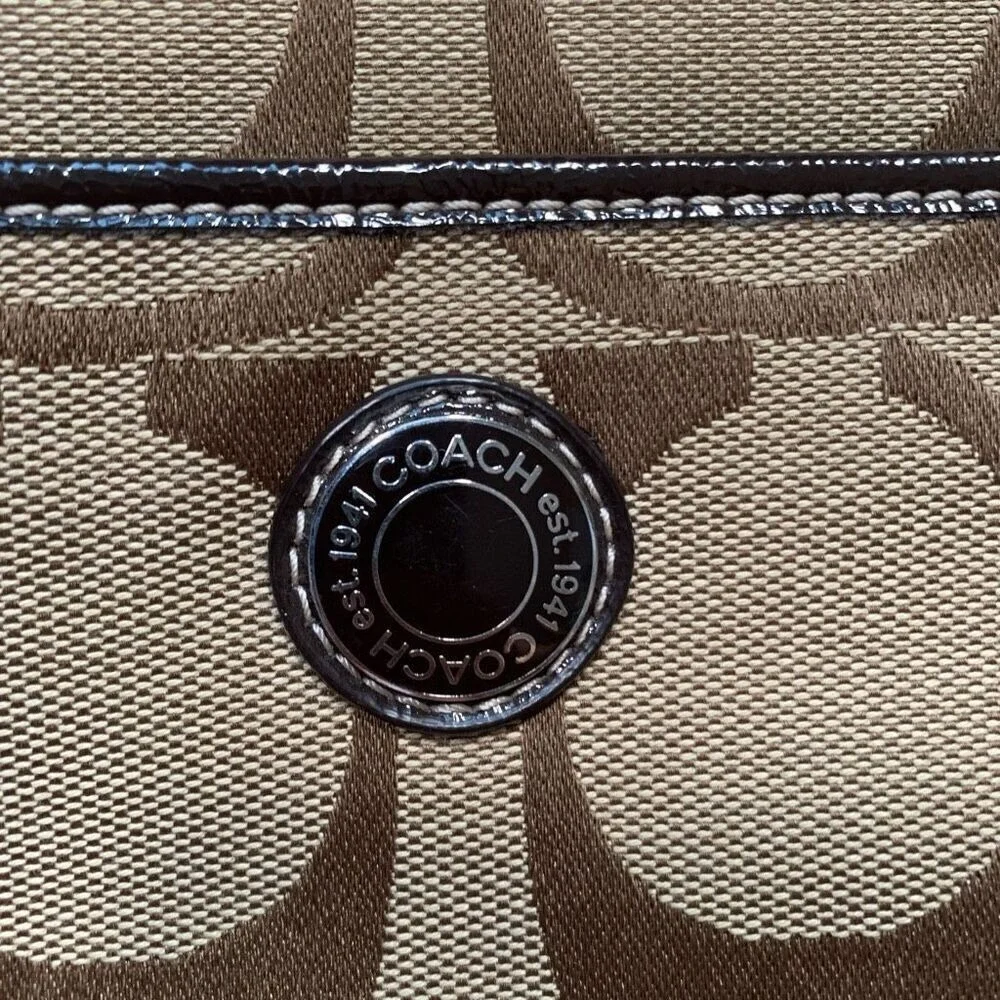 Coach Signature Monogram Canvas Crossbody Bag Brown Khaki Y2K Flat Messenger